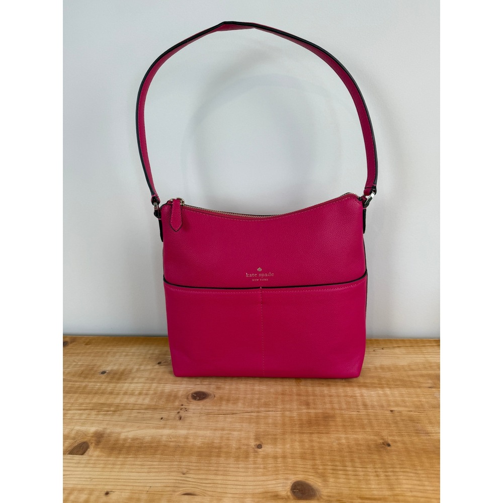 Kate Spade Shoulder Bag Women Medium Pink Pebbled Leather Zip Top Hobo Bag